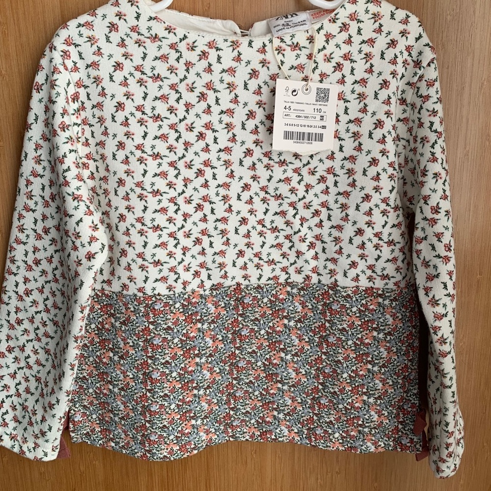 Zara girls top size 4/5 floral with bow detail